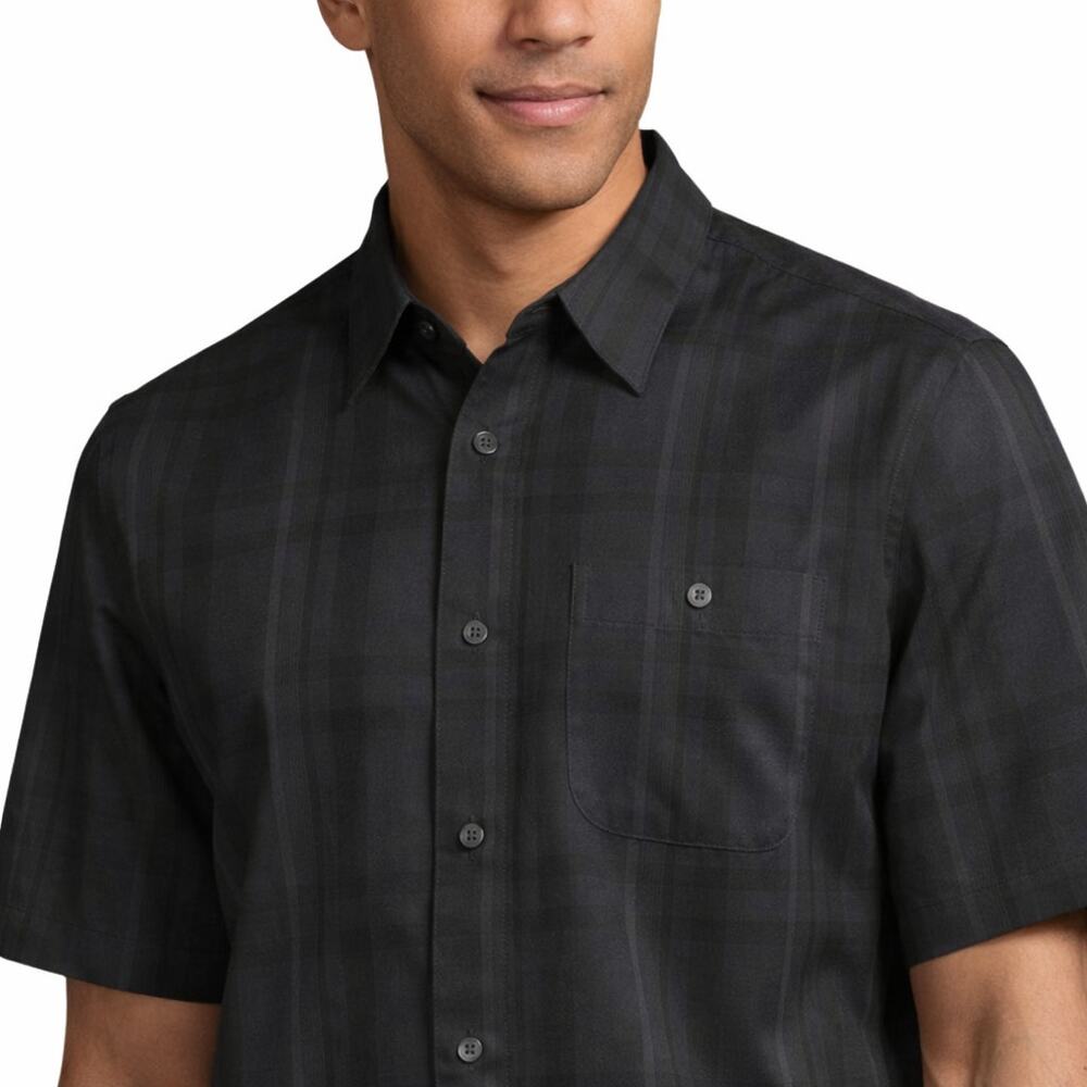 George Men's Black Charcoal Plaid Microfiber Shirt Small NWT